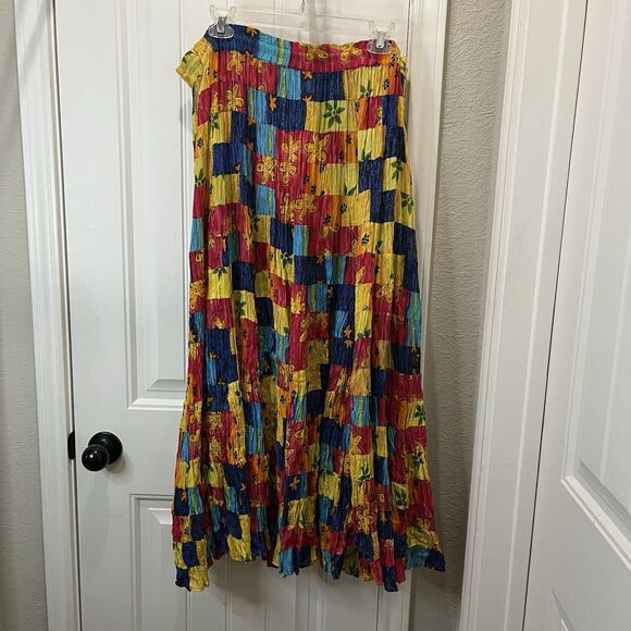Silver Stream Women's Maxi Skirt One Size Patchwork Boho Broomstick Bright Color - Picture 6 of 10